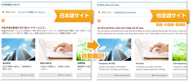 グローバルパックの導入で、海外向けサイトを自動翻訳で手間をかけずに開設できる